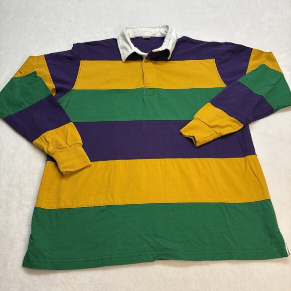 NGI Mardi Gras Long Sleeve Rugby Polo Shirt Purple Green Gold Men’s Size L - Picture 2 of 10